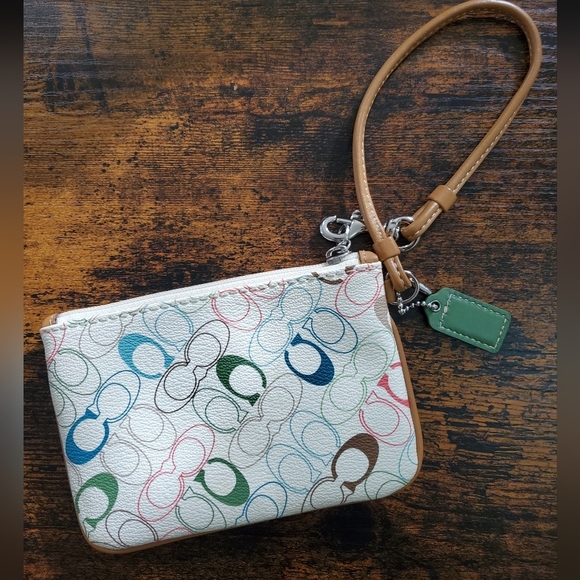 COACH Chelsea Multi-Colored C's Leather Wristlet Wallet Coin Pouch - Picture 2 of 15